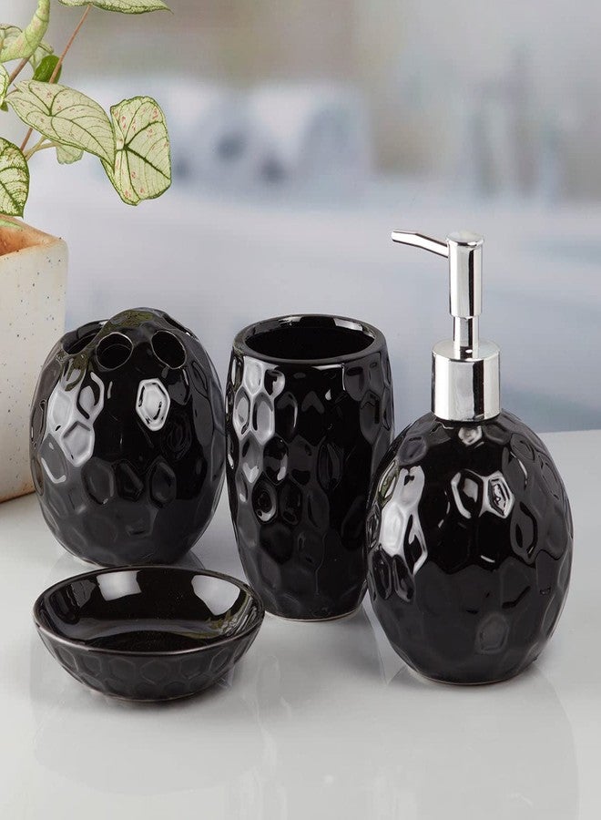 Kookee Ceramic Bathroom Accessories Set of 4, Modern Bath Set with Liquid handwash Soap Dispenser and Toothbrush Holder, Luxury Gift Accessory for Home, Black (10118) - Image 3